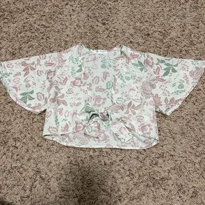 Blue Jasmine Pink and Green Floral Cropped Kimono Top